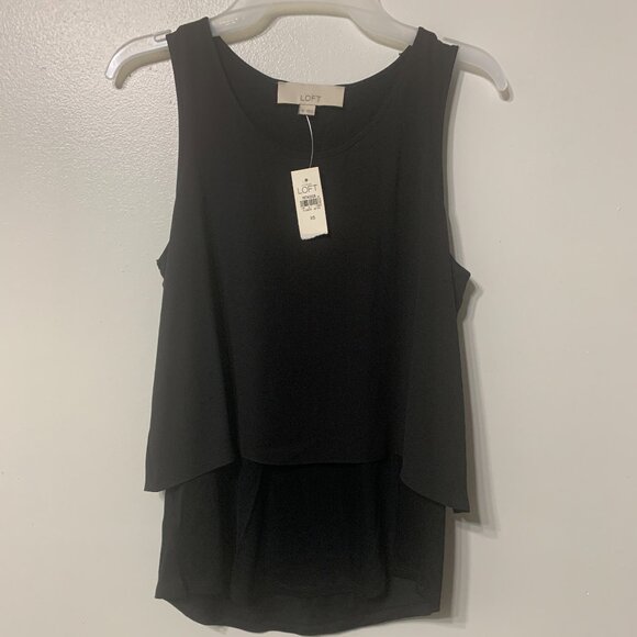 Loft XS Solid Black Tank Women’s Top Sleeveless 2 Layers Brand New Basic - Picture 1 of 12